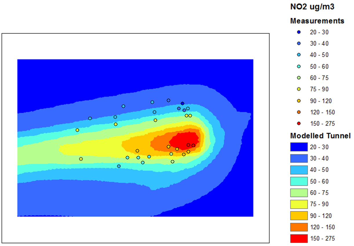 Image of NO2 concentrations at Bell Common Tunnel